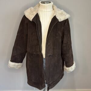J. G. Hook Brown Shearling Lined Suede Coat Size L